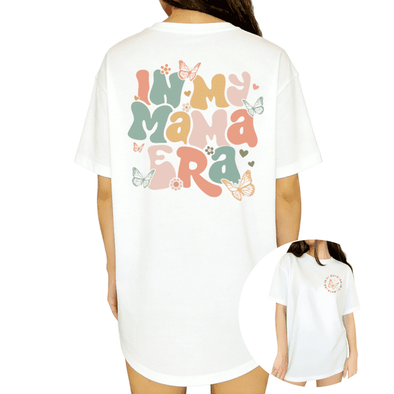 Retro 70s Mama Era Back Print Womens White Short Sleeve T-Shirt Oversized Tops