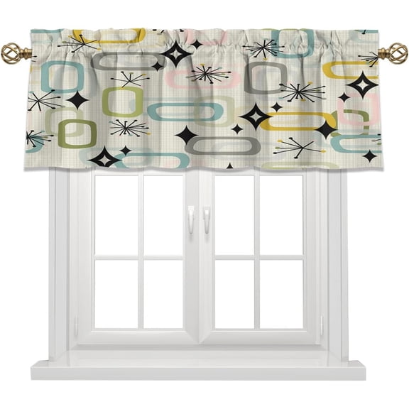 Retro 70s Mid Century Rod Pocket Valance Curtains,Minimalism Modern Rainbow Colorful Modern Boho Geometric Print Window Treatments Valances for Kitchen Living Bathroom,54"x18"in(1Pcs)