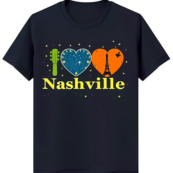 Retro 70s Nashville T-Shirt with Heart Design Clock Blue
