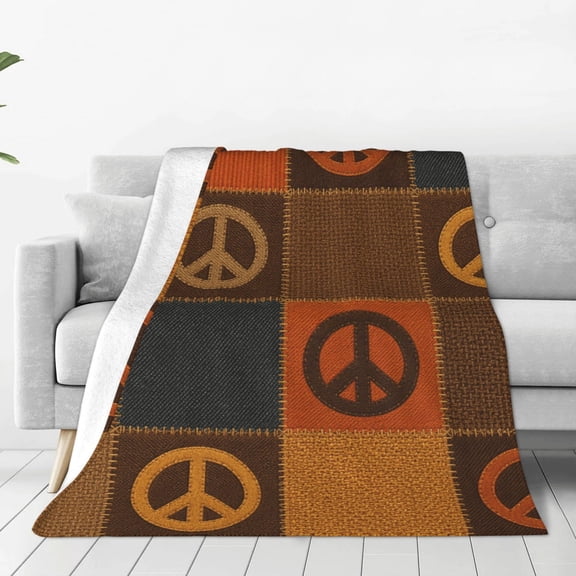 Retro 70s Peace Symbol Patchwork, 60x50,Throw Blanket Soft Warm Cozy Fluffy Flannel Fleece Cover for Couch Bed Sofa Chair