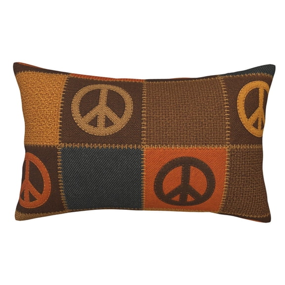 Retro 70s Peace Symbol Patchwork Pillowcase 14x20 Rectangle Throw Pillow Case Cover Cushion with Hidden Zipper for Sofa Couch Car