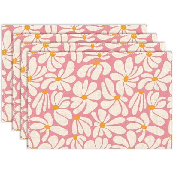Retro 70s Placemats Set of 4, 12x18 Inch Vintage Hippie Groovy Daisy Wavy Floral Funky 70s 60s Holiday Table Mats for Party Kitchen Dining Decoration