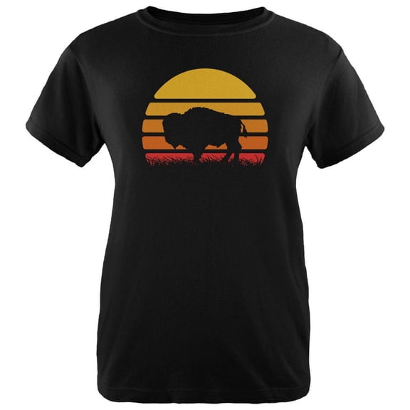 Retro 70s Sunset Buffalo Bison Womens T Shirt