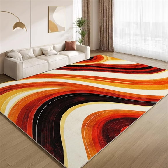 Retro 70s Wave Area Rugs, Burnt Orange Carpet, Washable Non Slip Low Pile Soft Rug for Bedroom Living Room Decor Mat 3ftx5ft