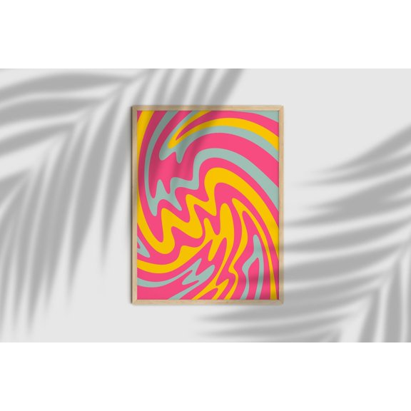 Retro 70s Wavy Abstract Groovy Home Art, Unframed Paper Poster 8x10in