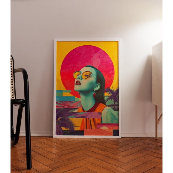 Retro 70s Woman Pop Art Bold Maximalist Decor, Stretched Canvas 16x20in