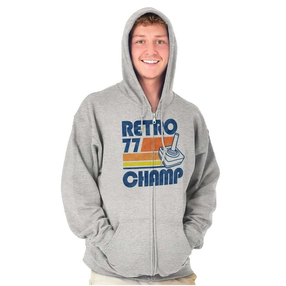Retro 77 Old School Video Gamer Unisex Fleece Graphic Zip Up Hoodie Brisco Brands 3X