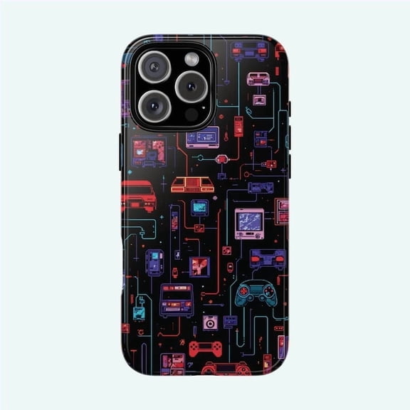 Retro 8 Bit Pixel Arcade Video Game Pattern Phone Case for iPhone 17 16 15 14 13 12 11 Pro Max