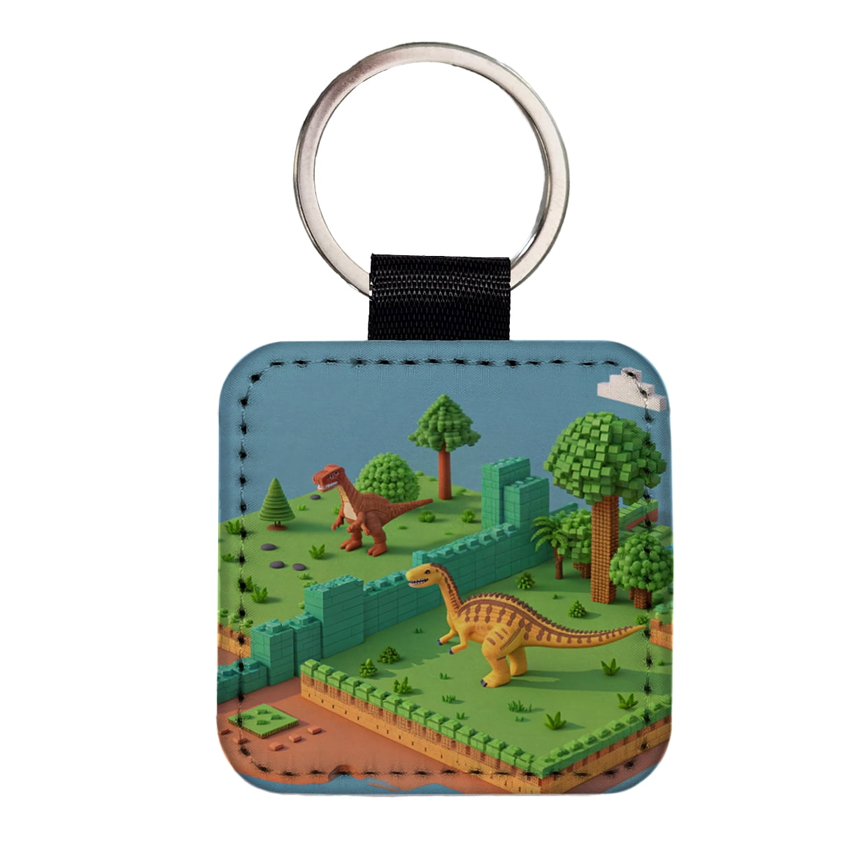 Retro 8 Bit Pixel Art Style Dinosaurs Faux Leather Square Keychain ...