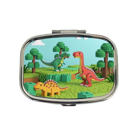 Retro 8 Bit Pixel Art Style Dinosaurs Roaming Small Travel Handbag Pill Box Case