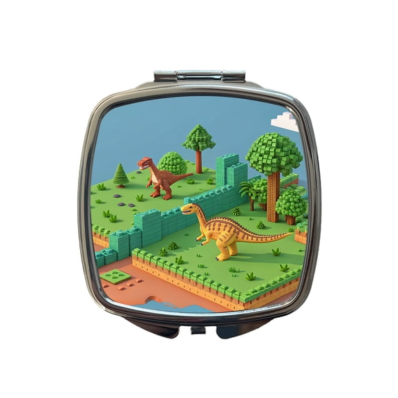 Retro 8 Bit Pixel Art Style Dinosaurs Travel Makeup Handbag Purse Small Pocket Compact Mirror