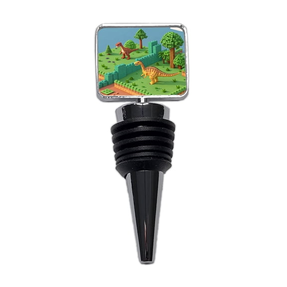 Retro 8 Bit Pixel Art Style Dinosaurs Wine Bottle Stopper Cap Plug