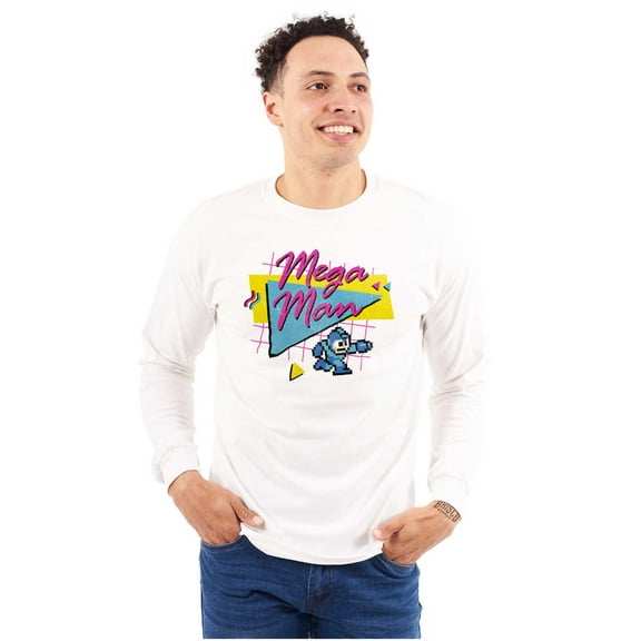 Retro 8-bit Video Game Mega Man Long Sleeve TShirt Men Women Brisco Brands S