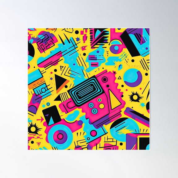 Retro 80'S 90'S Geometric Shapes Poster Wall Art, Modern Wall Decor For Living Room Bedroom, 30x30 UNFRAMED