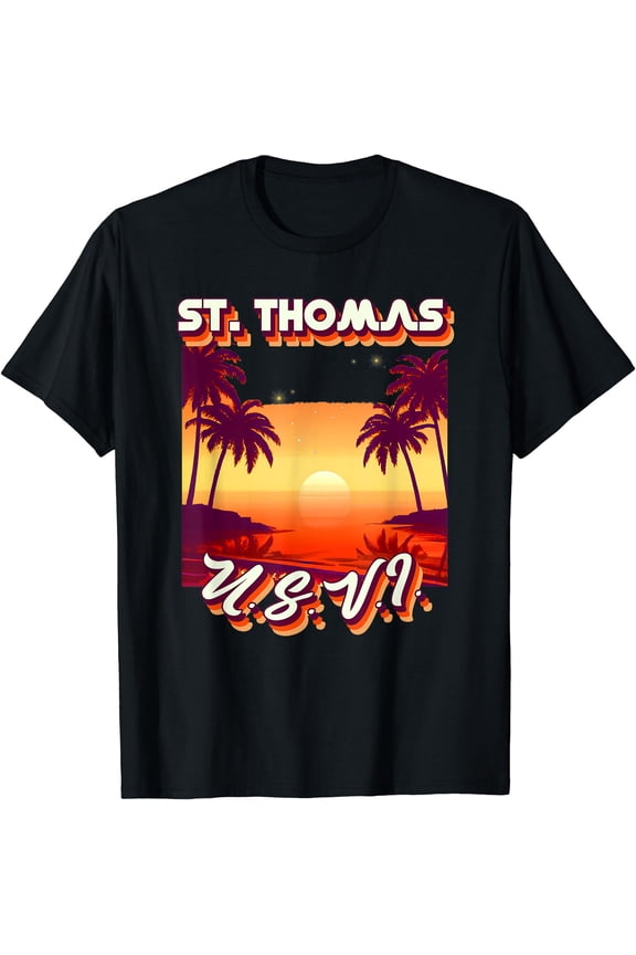 Retro 80's Style St. Thomas USVI Palm Tree Surf T-Shirt