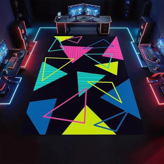 Retro 80S 90S Funky Pop Art Area Rugs Classic Arcade Gamer Rugs Geometric Triangle Texture Soft Non Slip Washable Carpet for Living Room Bedroom Office Entrance Foyer Floor Mat 3 x 5ft