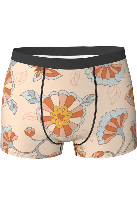 Retro 80S 90S Mens Breathable Boxer Briefs, Ultra Soft Sweat-Absorbent Boxer Shorts Underwear, Retro 70S 60S Floral