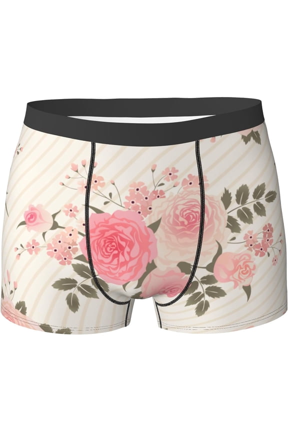 Retro 80S 90S Mens Breathable Boxer Briefs, Ultra Soft Sweat-Absorbent Boxer Shorts Underwear, Vintage Roses Bouquets
