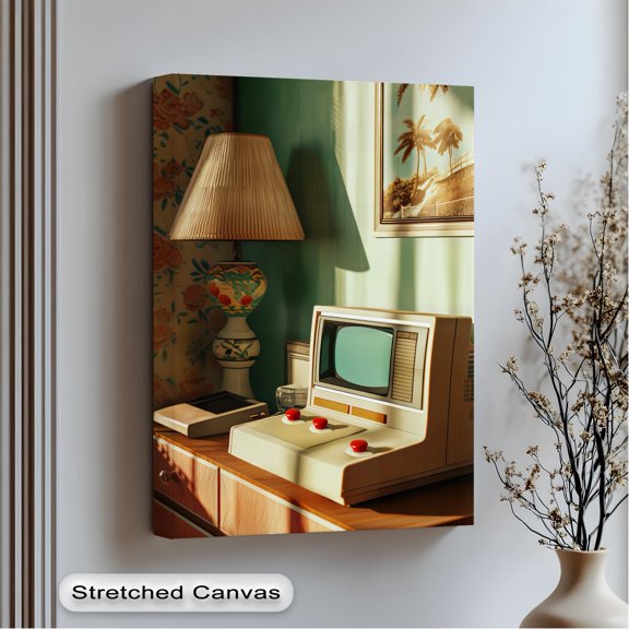 Retro 80S Computer Art Silver Vintage Tech Home Decor Office Wall Art Living Room Decor, Paper Poster Only