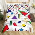 thumbnail image 1 of Retro 80s 90s Abstract Geometric Duvet Cover Urban Modern Circles and Triangle Colorful Pop Art Inspired Mens Hipster Room r, 1 of 5