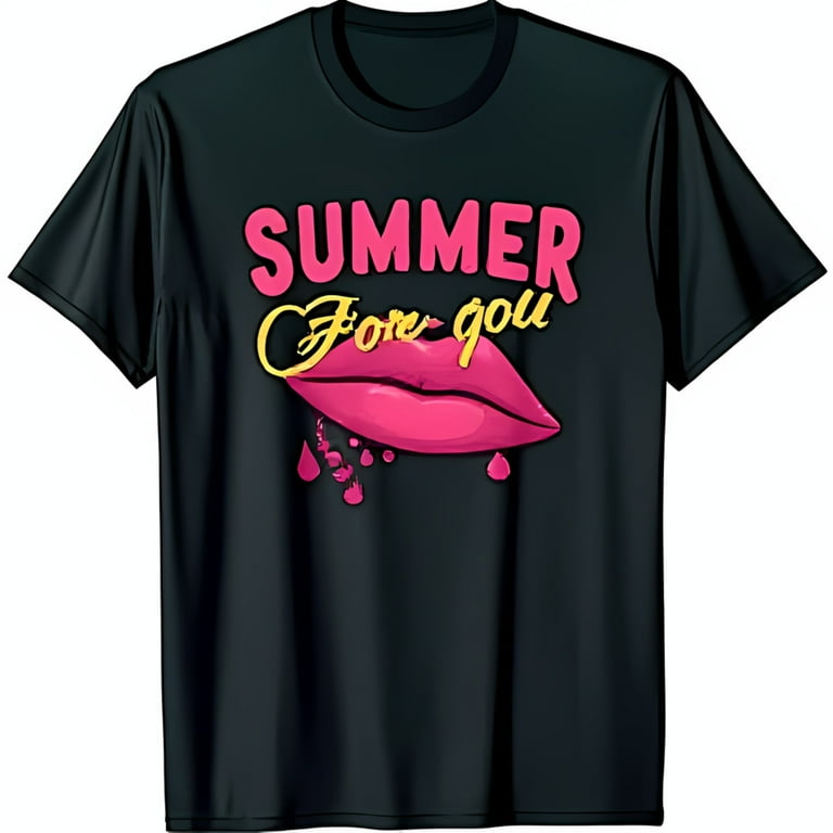 Retro 80s/90s Black T-Shirt with Bold Typography & Playful Lip