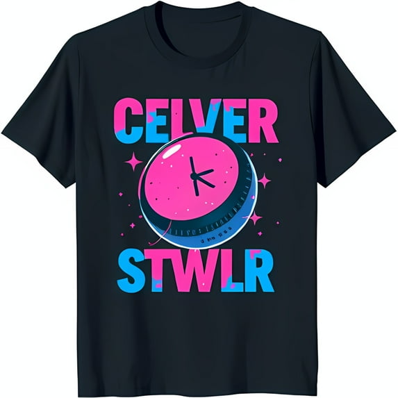 Retro 80s 90s Inspired Black T-Shirt with Colorful Clock Graphic & Bold Text