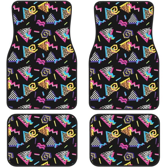 Retro 80s Or 90s Memphis Geometric 4 Pieces Car Floor Mats Car Carpets Full Sets Universal Fit for SUV, Vans, Sedans, Trucks All Weather Protection Auto Foot Carpet