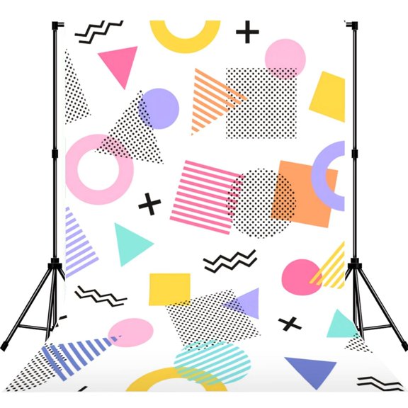 Retro 80s 90s Memphis Geometric Photography Backdrop 5x7Ft High Density Polyester Fabric Backdrop Curtain for Photoshoot Party Video