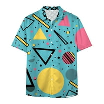 Retro 80s 90s Pattern Men'S Casual Short-Sleeved Shirt Button Down Summer Shirt Funny Party Disco Bowling Button Shirt Print Graphic
