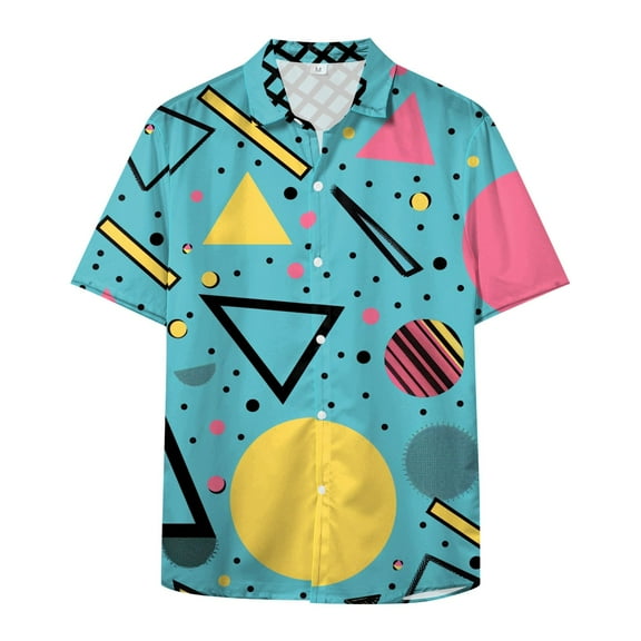 Retro 80s 90s Pattern Men'S Casual Short-Sleeved Shirt Button Down Summer Shirt Funny Party Disco Bowling Button Shirt Print Graphic