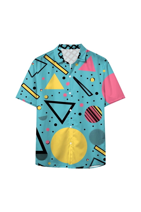 Retro 80s 90s Pattern Men'S Casual Short-Sleeved Shirt Button Down Summer Shirt Funny Party Disco Bowling Button Shirt Print Graphic