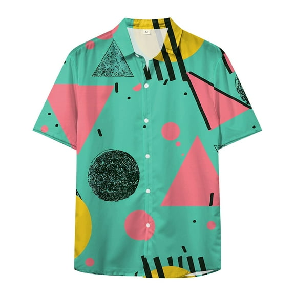 Retro 80s 90s Pattern Men'S Casual Short-Sleeved Shirt Button Down Summer Shirt Funny Party Disco Bowling Button Shirt Print Graphic