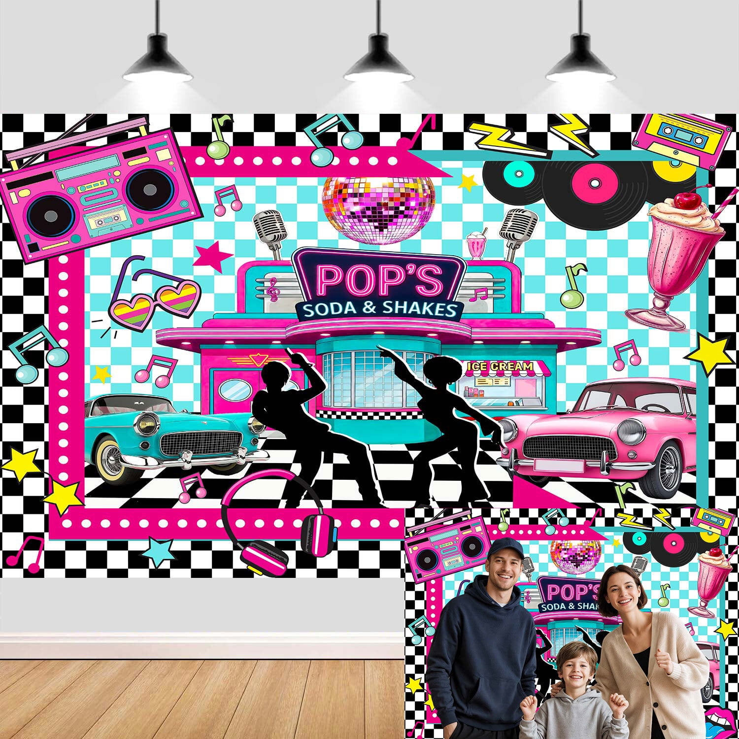 Retro 80s 90s Pop Diner Backdrop 10x8ft, 50s Sock Hop Party Decoration ...