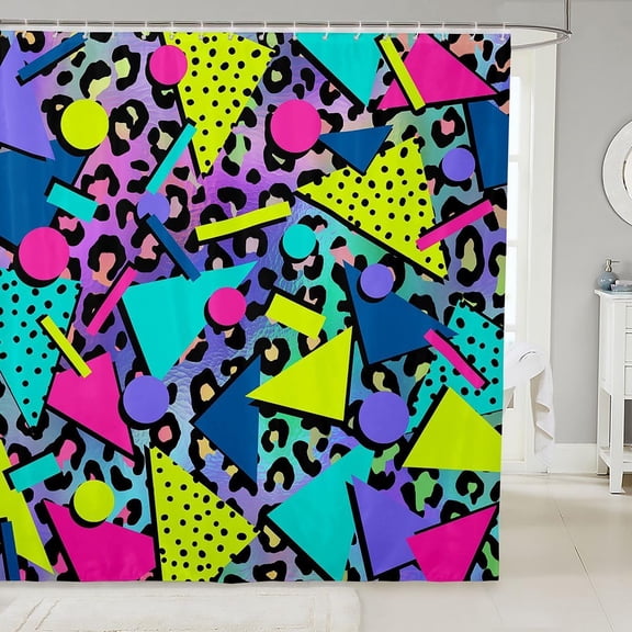 Retro 80s 90s Shower Curtain Abstract Geometric Urban Modern Circles And Triangle Shower Curtains Colorful Pop Art Inspired Mens Hipster Hip-Hop