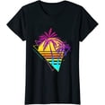 thumbnail image 1 of Retro 80s 90s Vaporwave Tropical Sunset Palm Trees T-Shirt, 1 of 3