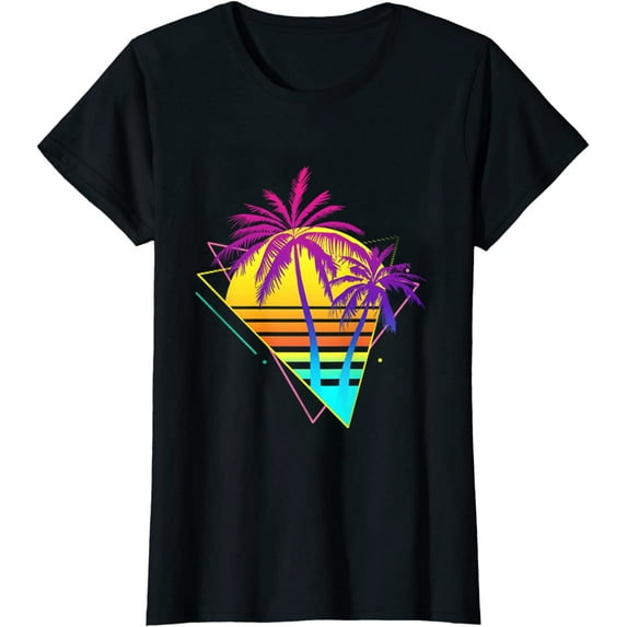 Retro 80s 90s Vaporwave Tropical Sunset Palm Trees T-Shirt