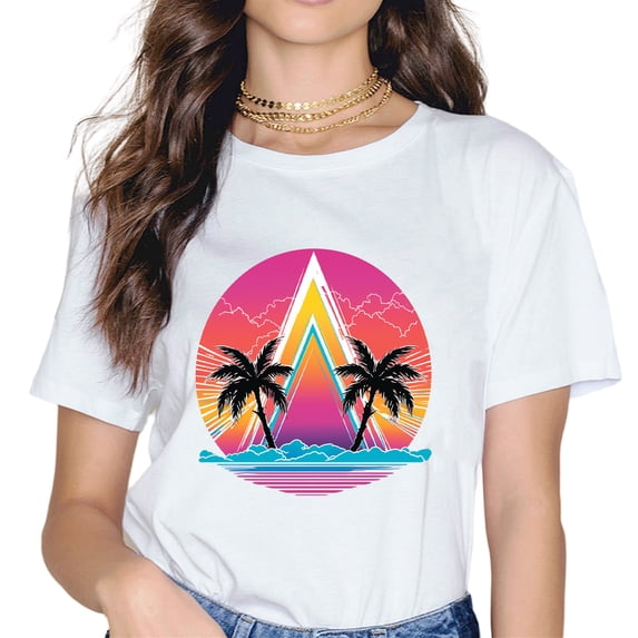 Retro 80s 90s Vaporwave Tropical Sunset Palm Trees Women T-Shirt