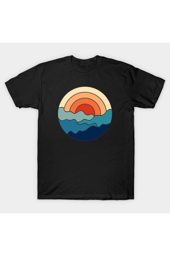 Retro 80s Art Sunrise Over The Ocean Waves Vaporwave Aesthetic III T-Shirt