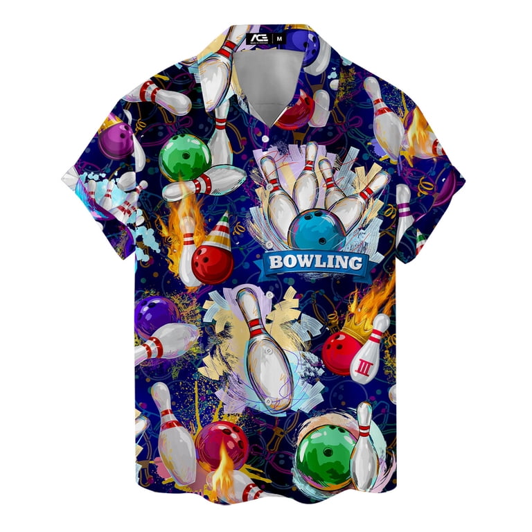Retro 80s Bowling Hawaiian Shirt For Men Vintage Color Art Bowling