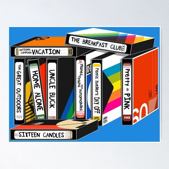 Retro 80s Cinema Blank Tape Covers Graphic Wall Decor Nostalgic Vibe Art, Unframed Poster