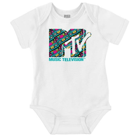 Retro 80s MTV Boombox Radio Logo Romper Boys or Girls Infant Baby Brisco Brands 18M