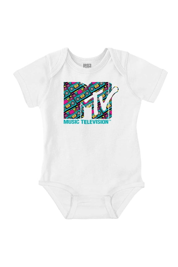 Retro 80s MTV Boombox Radio Logo Romper Boys or Girls Infant Baby Brisco Brands NB