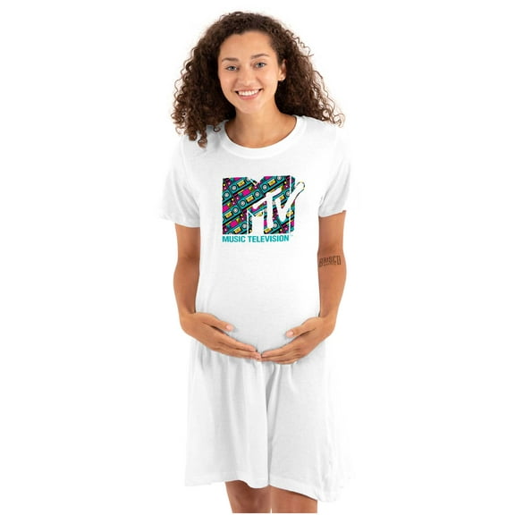 Retro 80s MTV Boombox Radio Logo Women's Maternity Dress Brisco Brands M