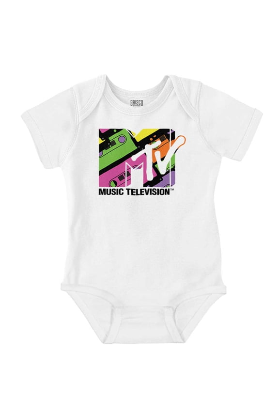 Retro 80s MTV Cassette Tapes Logo Romper Boys or Girls Infant Baby Brisco Brands 6M