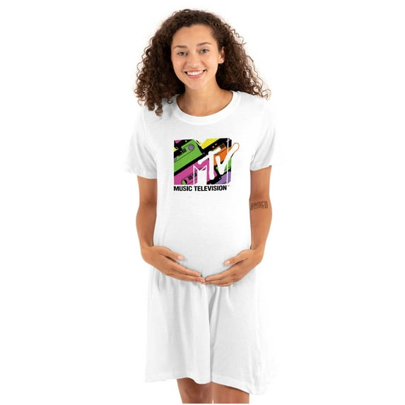 Retro 80s MTV Cassette Tapes Logo Women's Maternity Dress Brisco Brands M