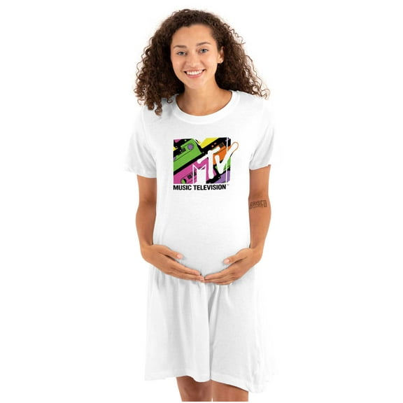 Retro 80s MTV Cassette Tapes Logo Women's Maternity Dress Brisco Brands M
