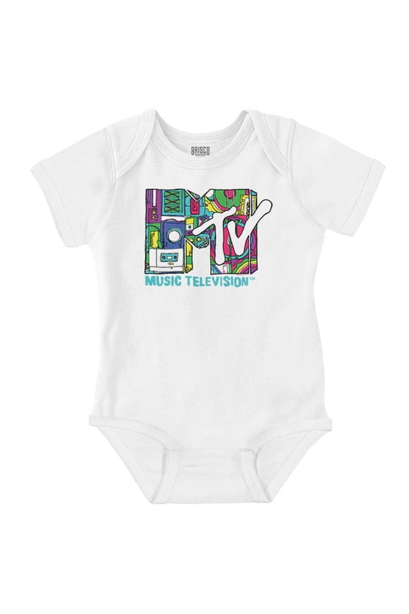Retro 80s MTV Music Technology Logo Romper Boys or Girls Infant Baby Brisco Brands 24M