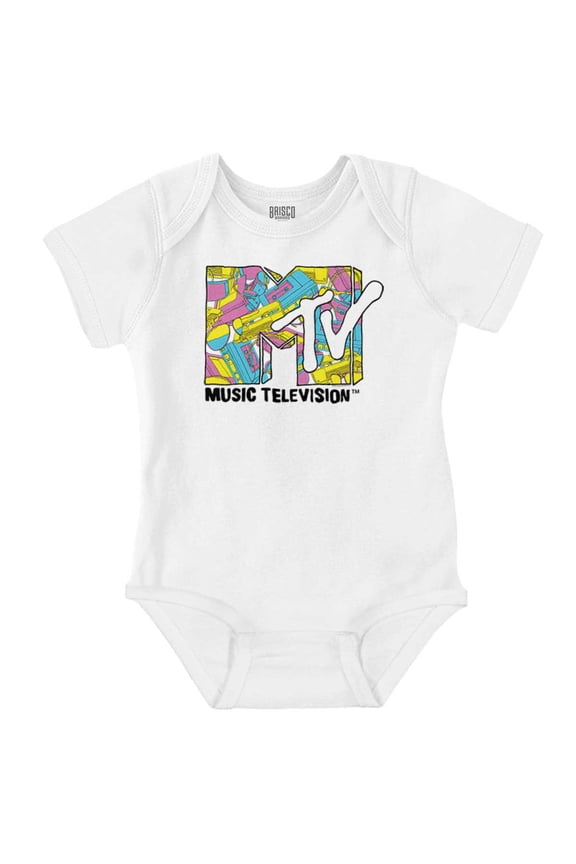 Retro 80s MTV Music Treasure Logo Romper Boys or Girls Infant Baby Brisco Brands NB