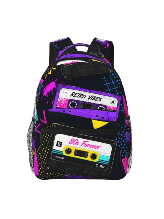 Retro 80s Music Tape Art Laptop Backpack Travel Rucksack for Teens Adults, Fits 15-inch Notebook