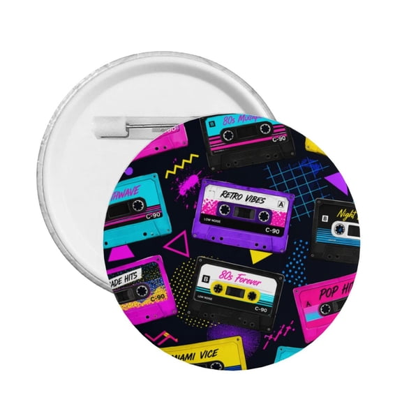 Retro 80s Music Tape Art Round Button Pin Badge 5PCS Pinback Buttons Lapel Pin for Jacket, Backpack, Hat, Party Favor, Gift